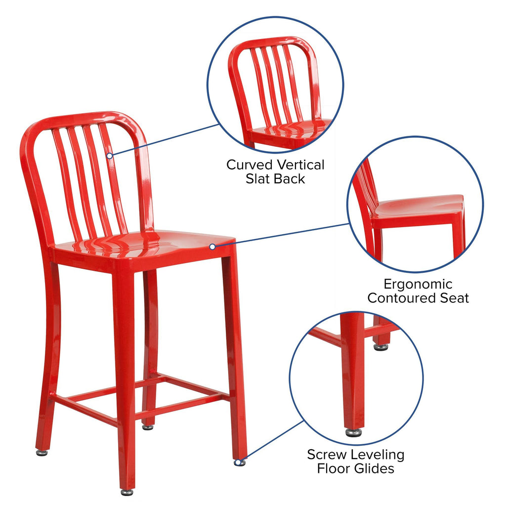 Red Metal Indoor-Outdoor Counter Height Stool W37295