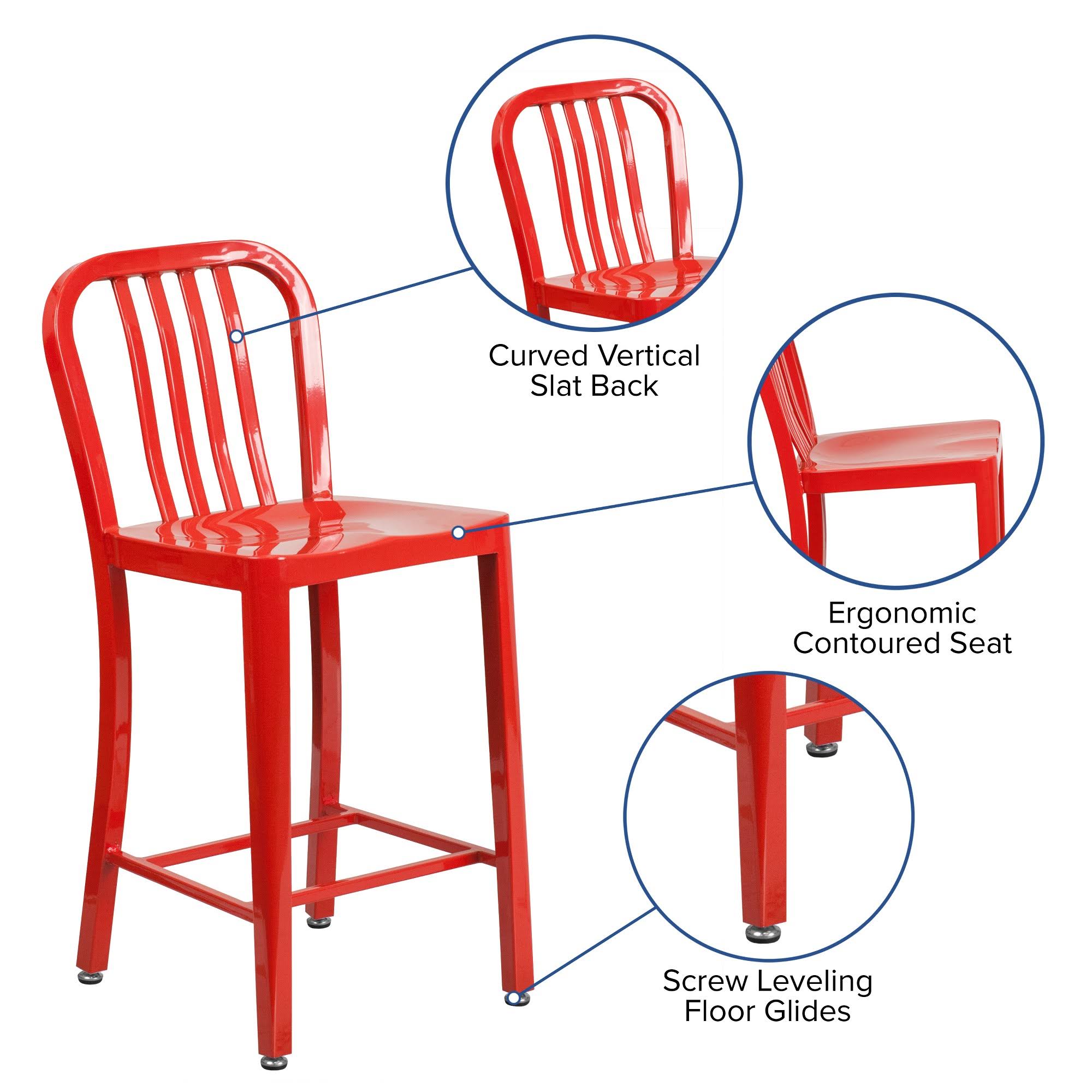 Red Metal Indoor-Outdoor Counter Height Stool W37295