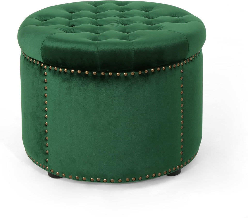 Emerald Velvet Tufted Ottoman B278