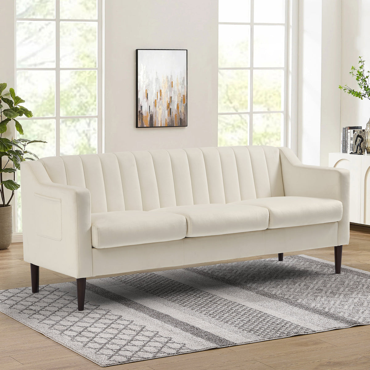 White Convertible Velvet Sofa Bed H19127
