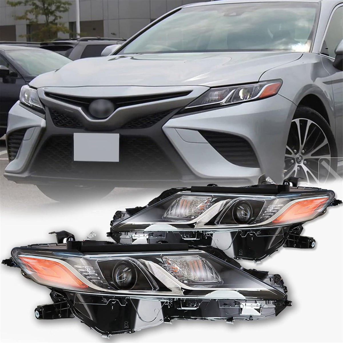 Black Housing Left & Right Front LED Projector Headlights for 2018 2019 Toyota Camry L LE SE G697
