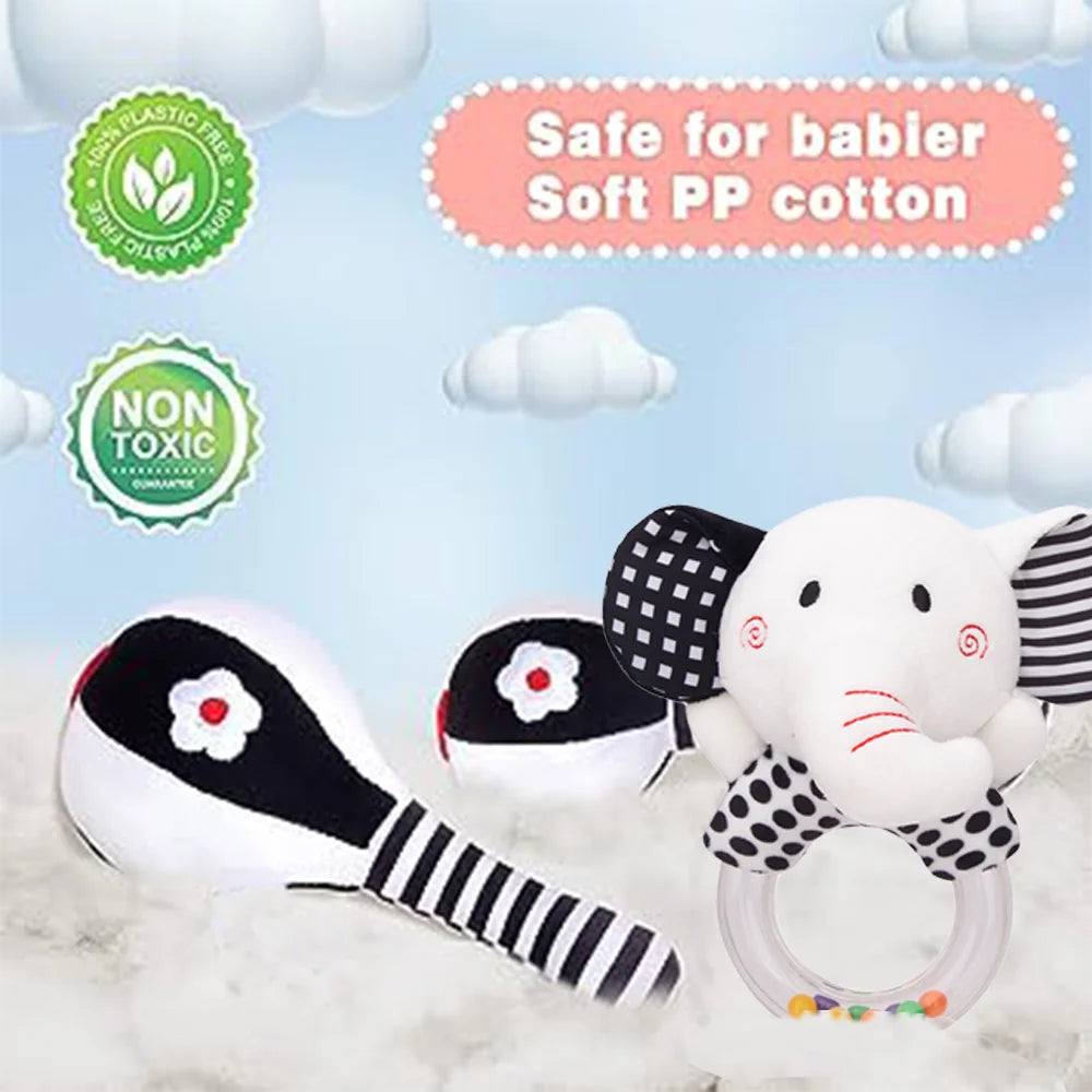 3PCS Soft High Contrast Black and White Baby Rattles J686351