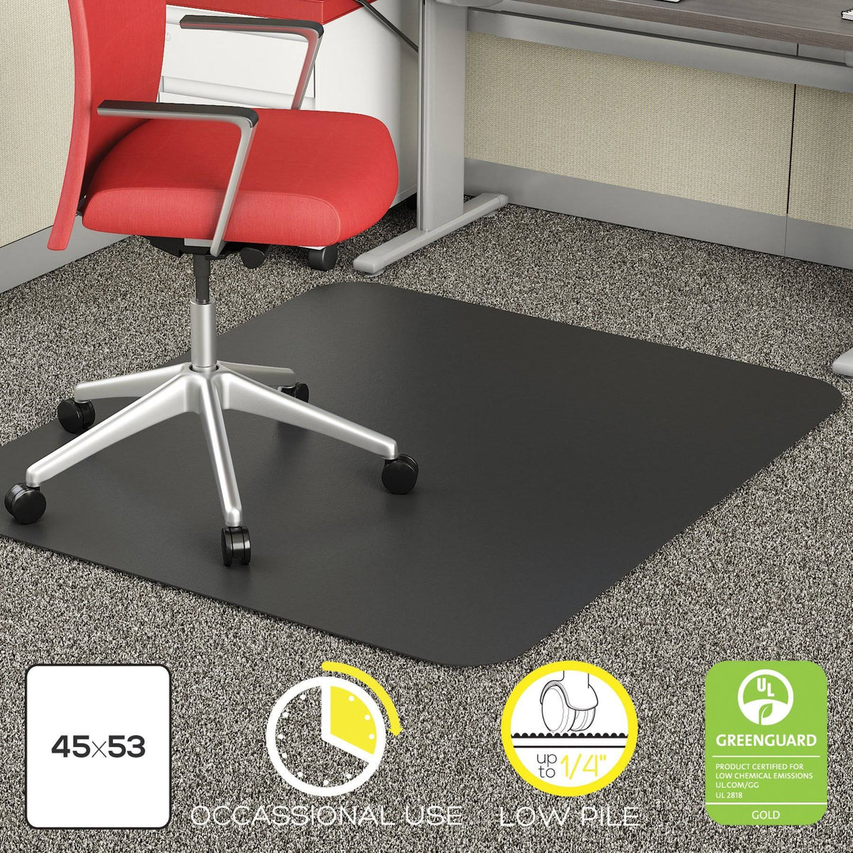 Black Rectangle Chair Mat for Low Pile Carpet, 45 x 53 Inches P801