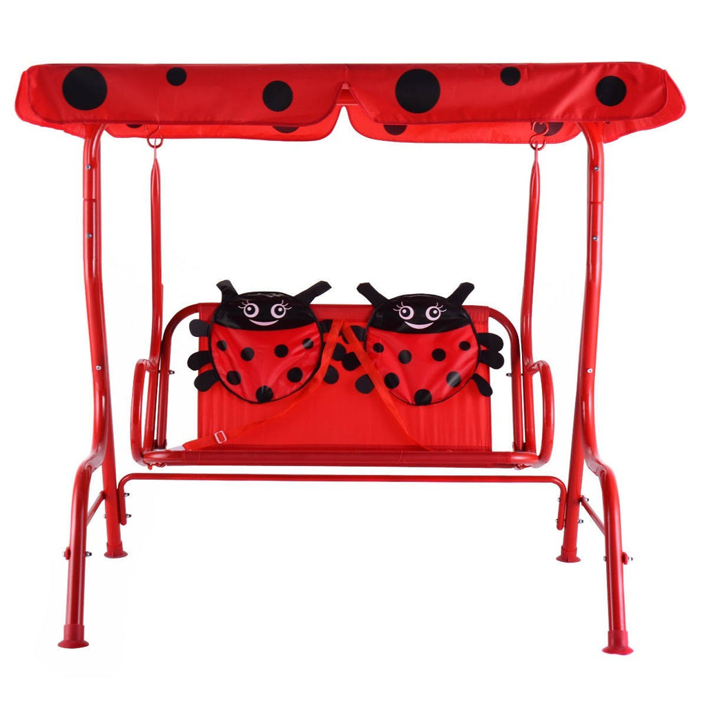 Red 2 Person Kids Patio Swing Chair with Canopy Q52382