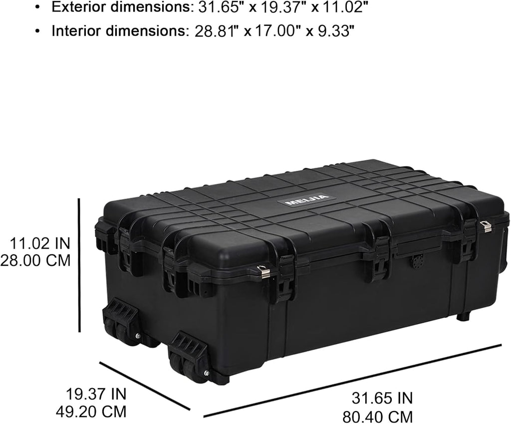 Portable Rolling Waterproof Hard Case with Wheels and Retractable Pull Handle, Black, 31.65inch x 19.37inch x 11.02inch B206545