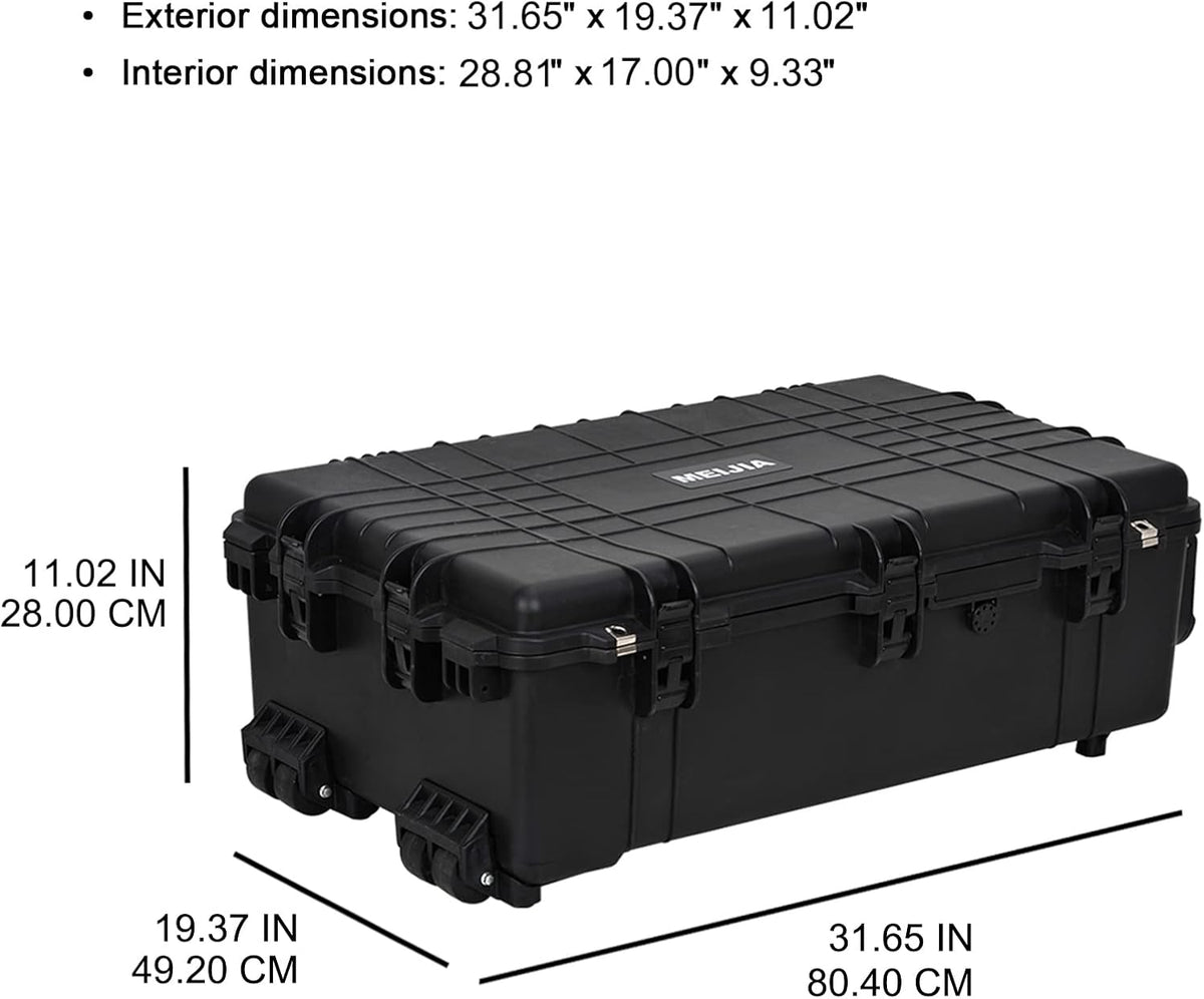Portable Rolling Waterproof Hard Case with Wheels and Retractable Pull Handle, Black, 31.65inch x 19.37inch x 11.02inch B206545