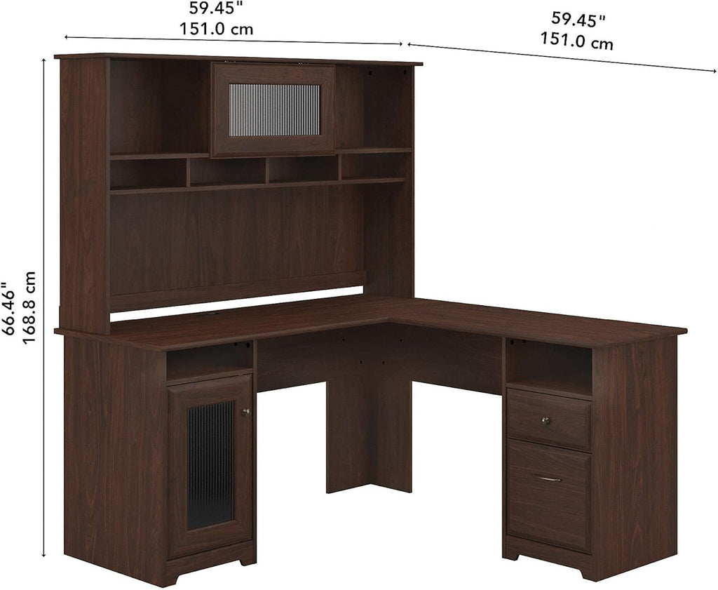 Walnut L Shape Desk with Hutch M44533