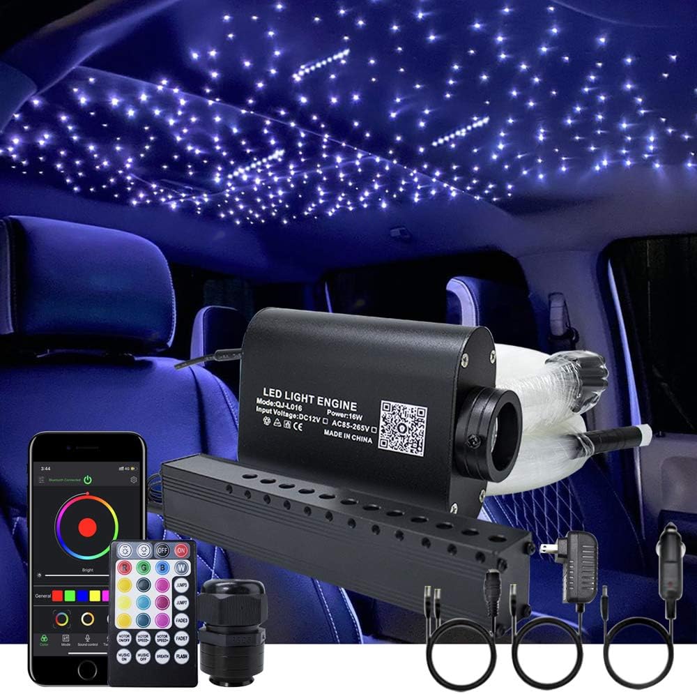 16W Fiber Optic Star Ceiling Light Kit with 150pcs 0.75mm 6.5ft Fiber Optical Cable Strands O719243