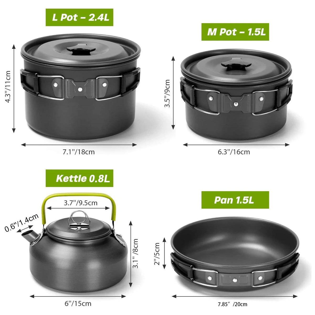 Camping Cookware Mess Kit Pot Pan Kettle Set I1180
