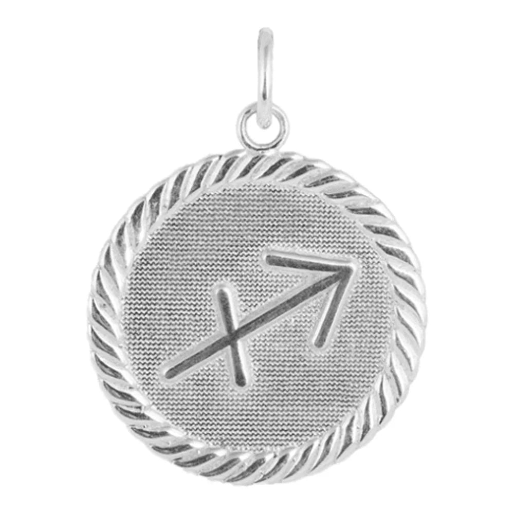 Solid Gold Sagittarius Zodiac Charm Coin Pendant Necklace (16 Inches) D493