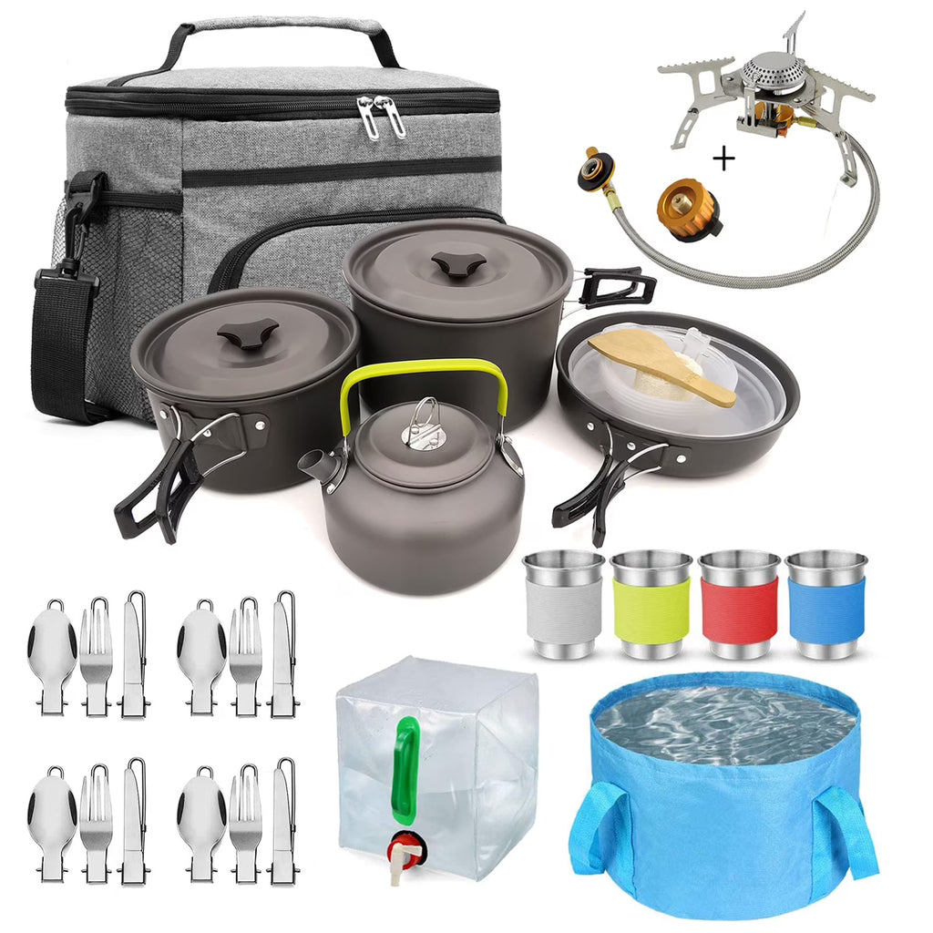 Camping Cookware Mess Kit Pot Pan Kettle Set I1180