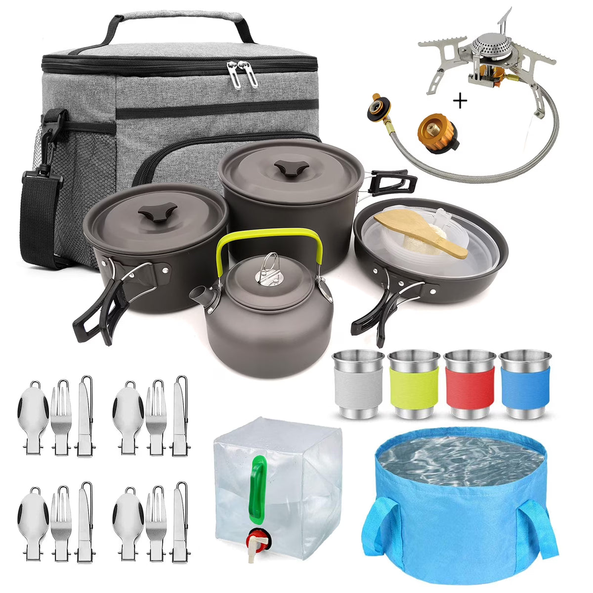 Camping Cookware Mess Kit Pot Pan Kettle Set I1180