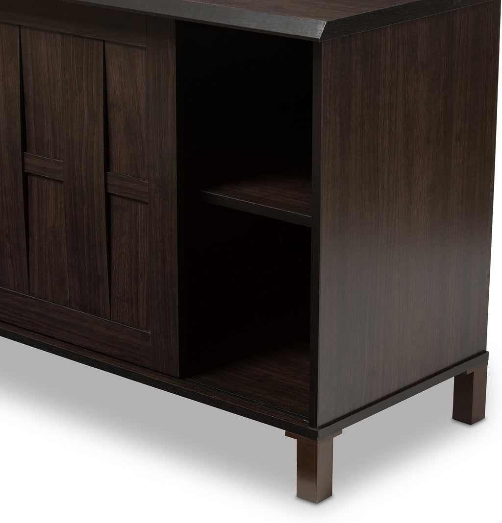 70 Dark Brown Wood TV Cabinet with 2 Sliding Doors and Drawer R488933