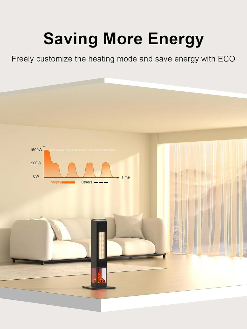 31" Portable Electric Tower Heater with Remote Thermostat 3 Modes 3D Flame F3541