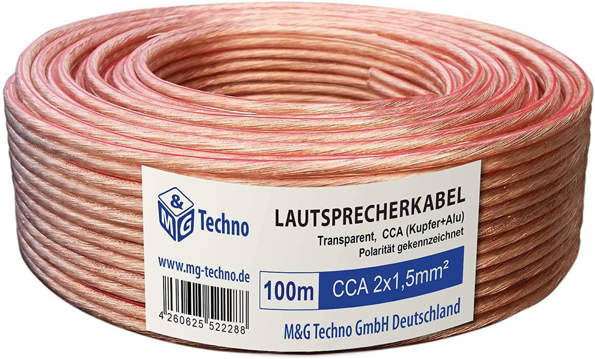 Single Wire Speaker Cable 2 x 1.5 mm2 CCA Copper and Aluminium Round Transparent L234