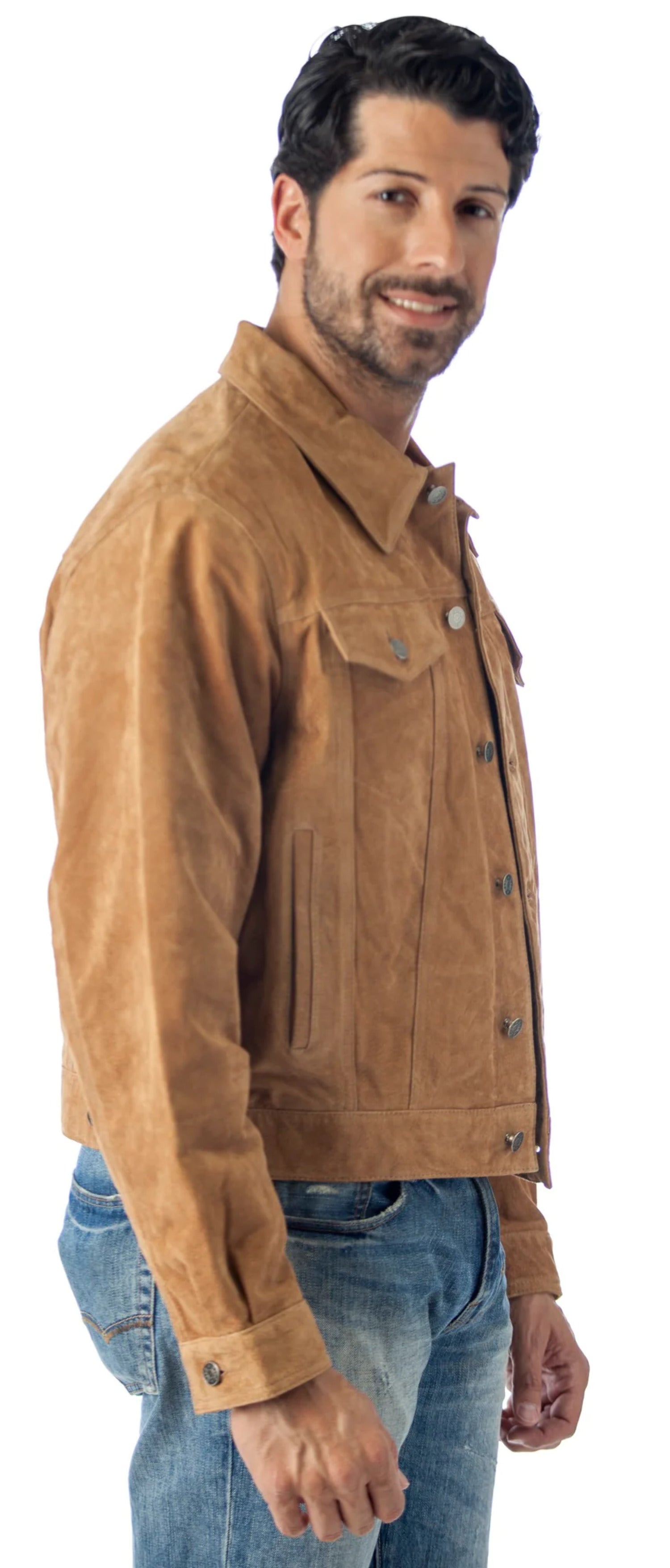 Suede Leather Shirt Jacket (2XL, CAMEL) Y325