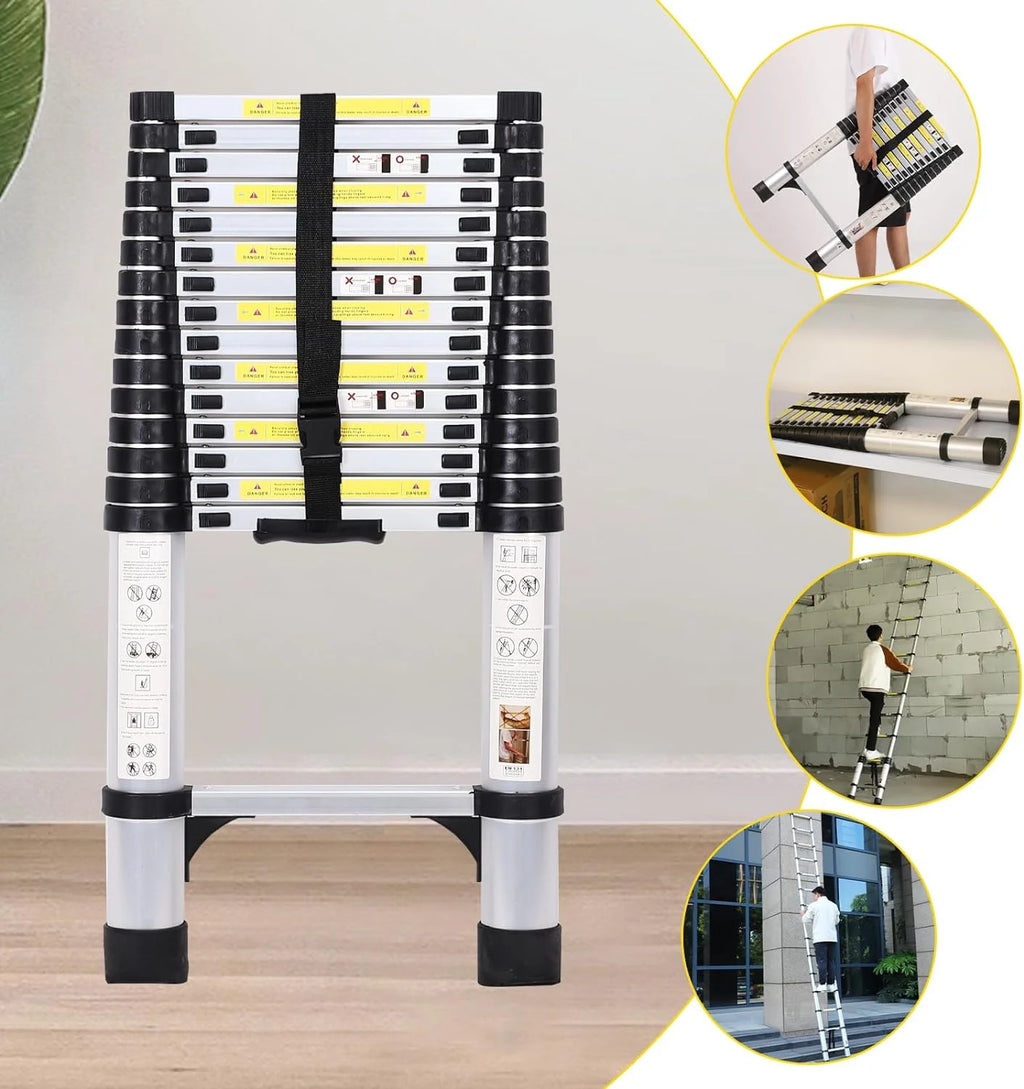 14.5FT Telescoping Aluminum Extension Ladder with Triangular Stabilizer V95612