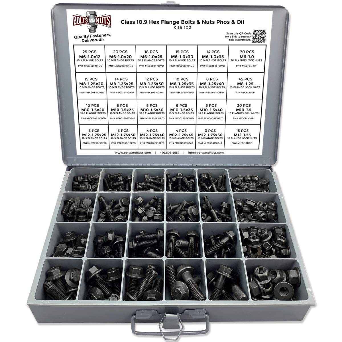 370 Pieces Hex Cap Flange Frame Bolts & Locking Flange Nuts Assortment Kit I307618