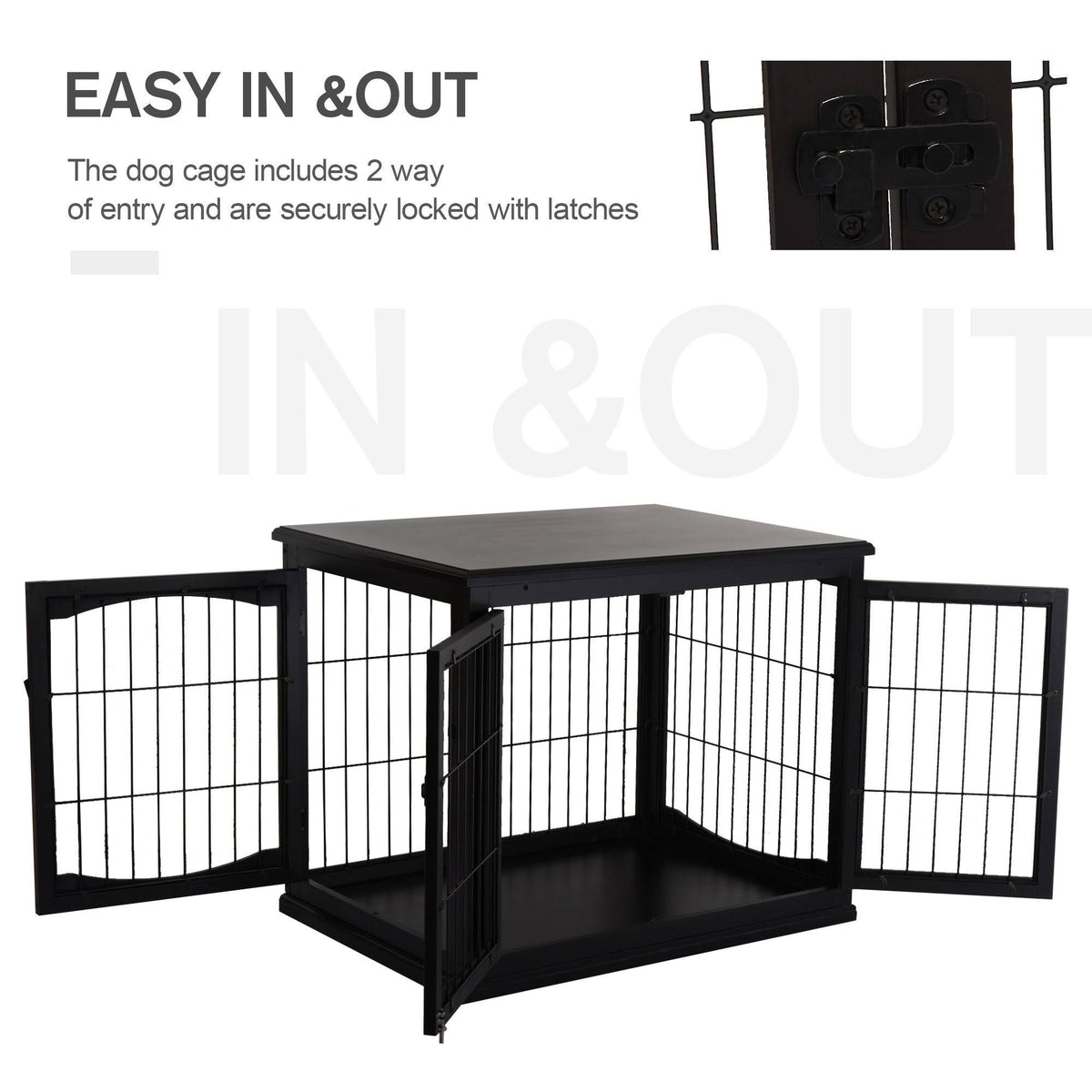 Black Wooden Dog Cage Pet Crate Kennel with Double Door T71372