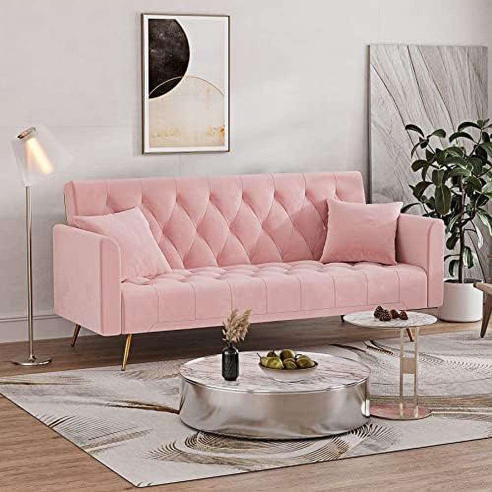 Velvet Futon Sofa Bed with 2 Pillows, 71 inch D36411