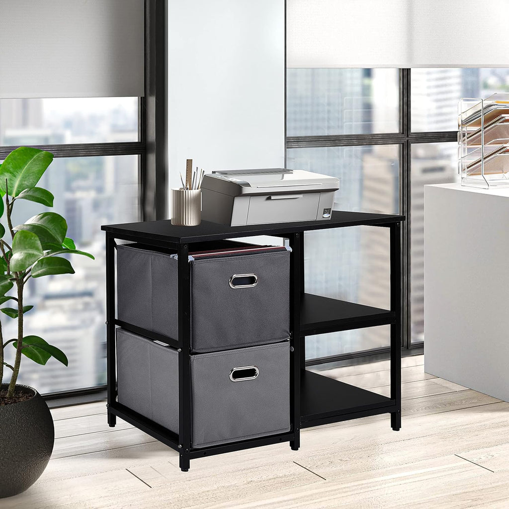 Black 2 Drawer Wooden Lateral File Cabinet with 2 Open Shelves J907417