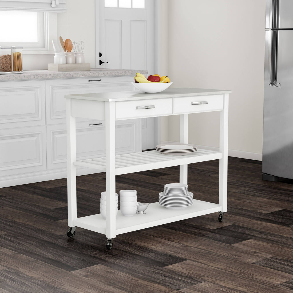 White Wood Kitchen Cart Island R719