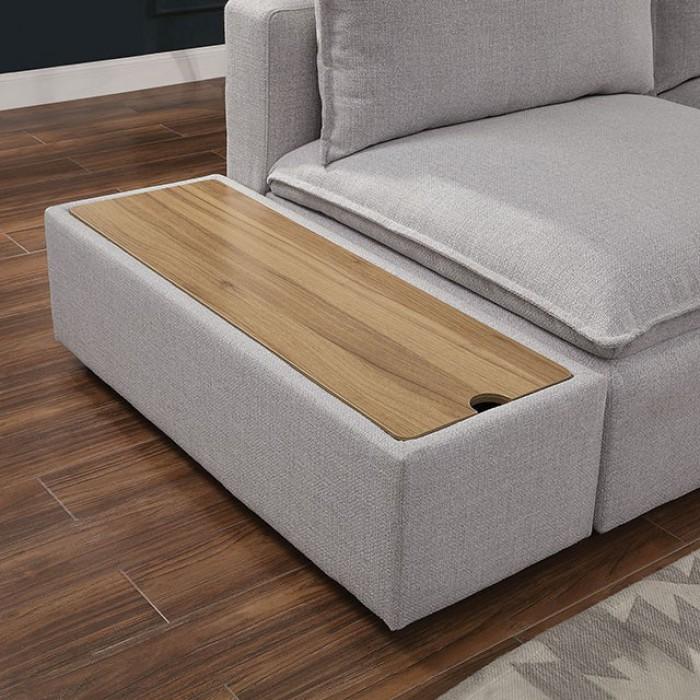 Light Gray Linen-like Fabric Sofa and Ottoman L1749