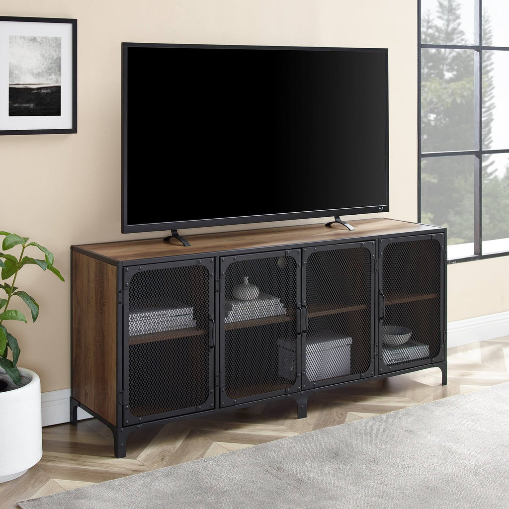 Industrial TV Stand Console Dark Walnut G32315