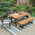 6-Piece Outdoor Dining Set with Acacia Wood Table, Bench and Wicker Chairs with Cushions A5466