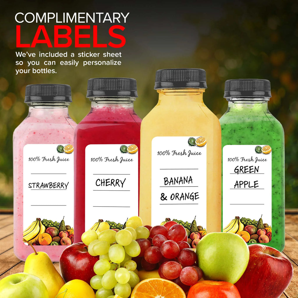 12 Pack Reusable Clear Plastic Juice Bottles with Caps X8970