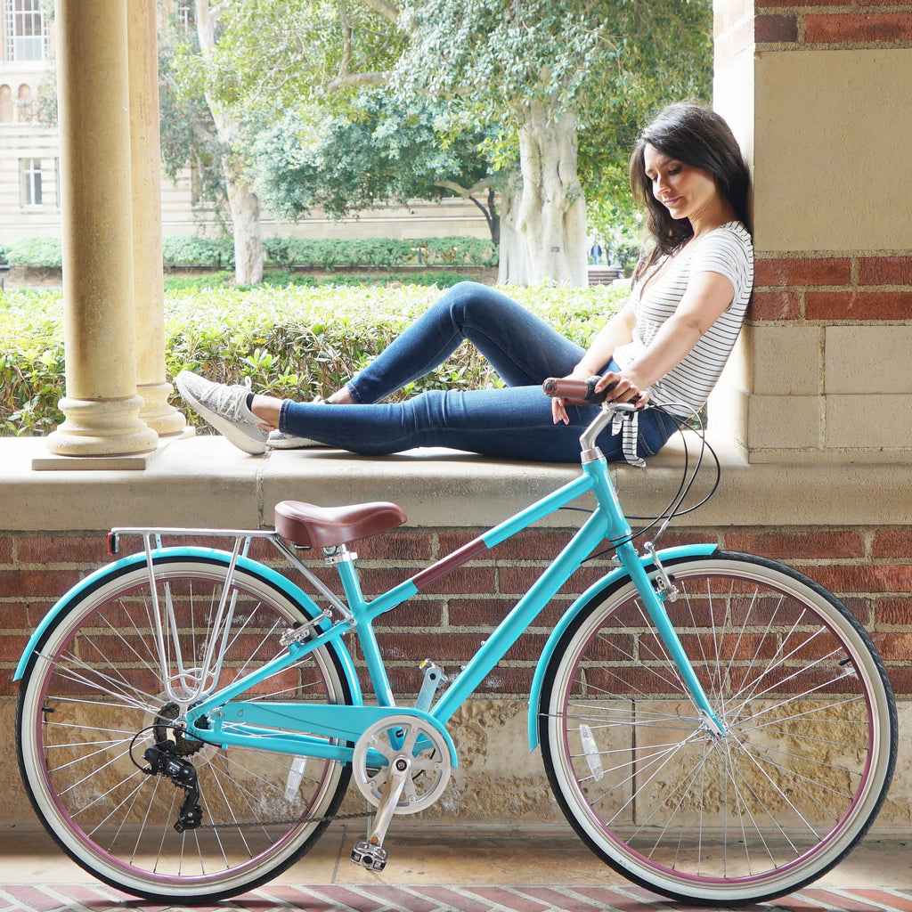 Teal Blue 7-Speed Hybrid Bike with Rear Rack, 28 In. Wheels J798