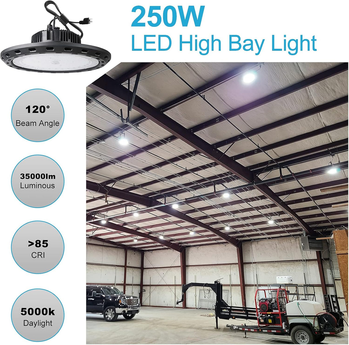 250W LED High Bay Light 35000lm 5000K Daylight 2Pack R394813