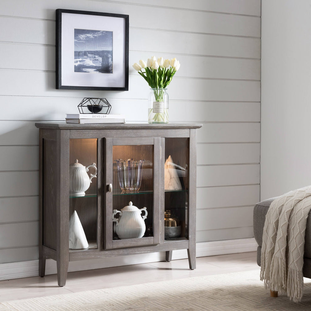 Gray Entryway Curio Cabinet with Interior Light T3572