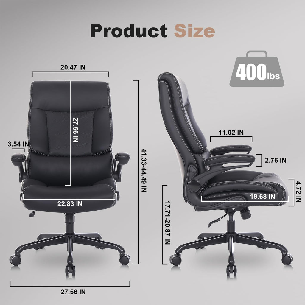 Black PU Leather Ergonomic Office Chair with Lumbar Support and Flip-up Armrests X8774