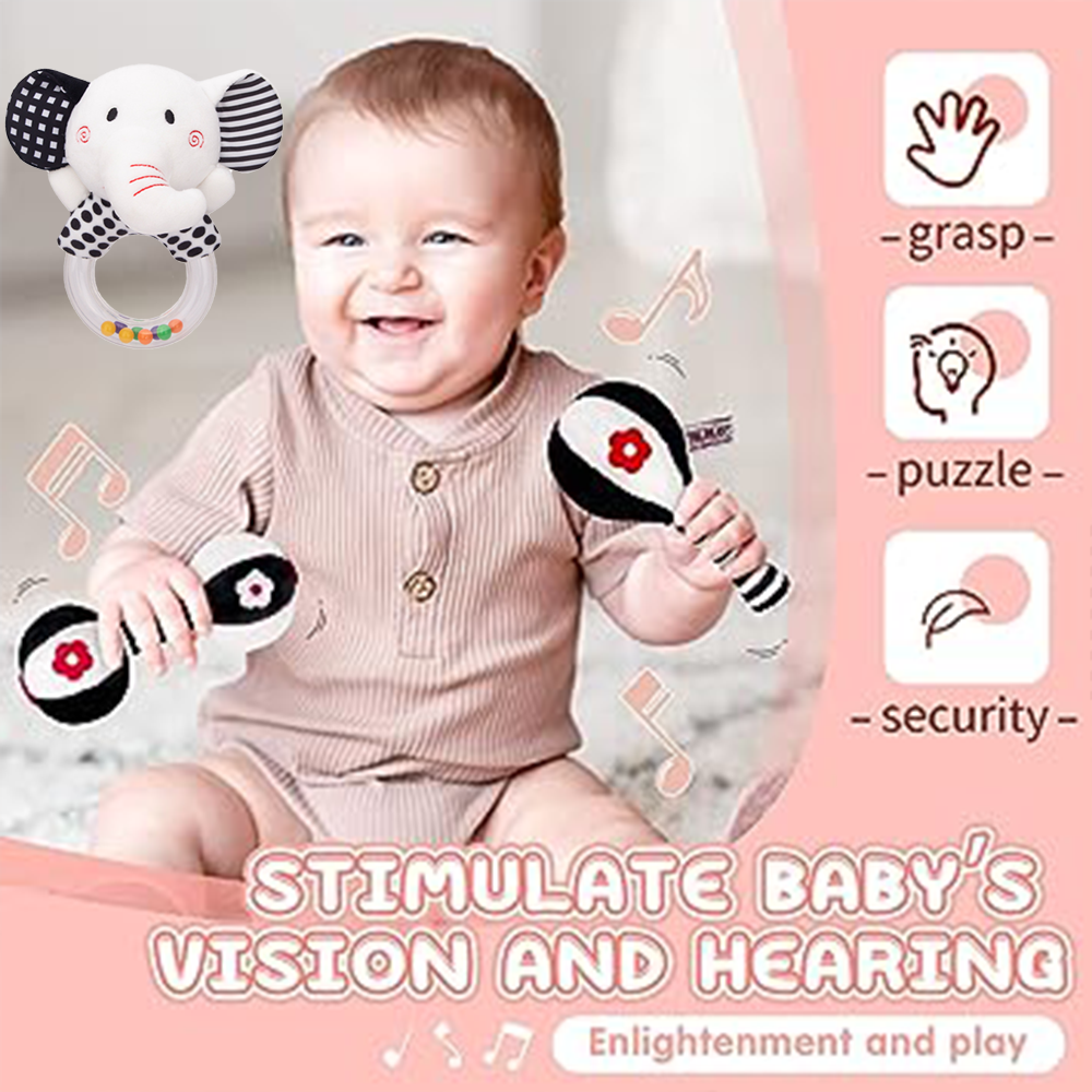 3PCS Soft High Contrast Black and White Baby Rattles J686351