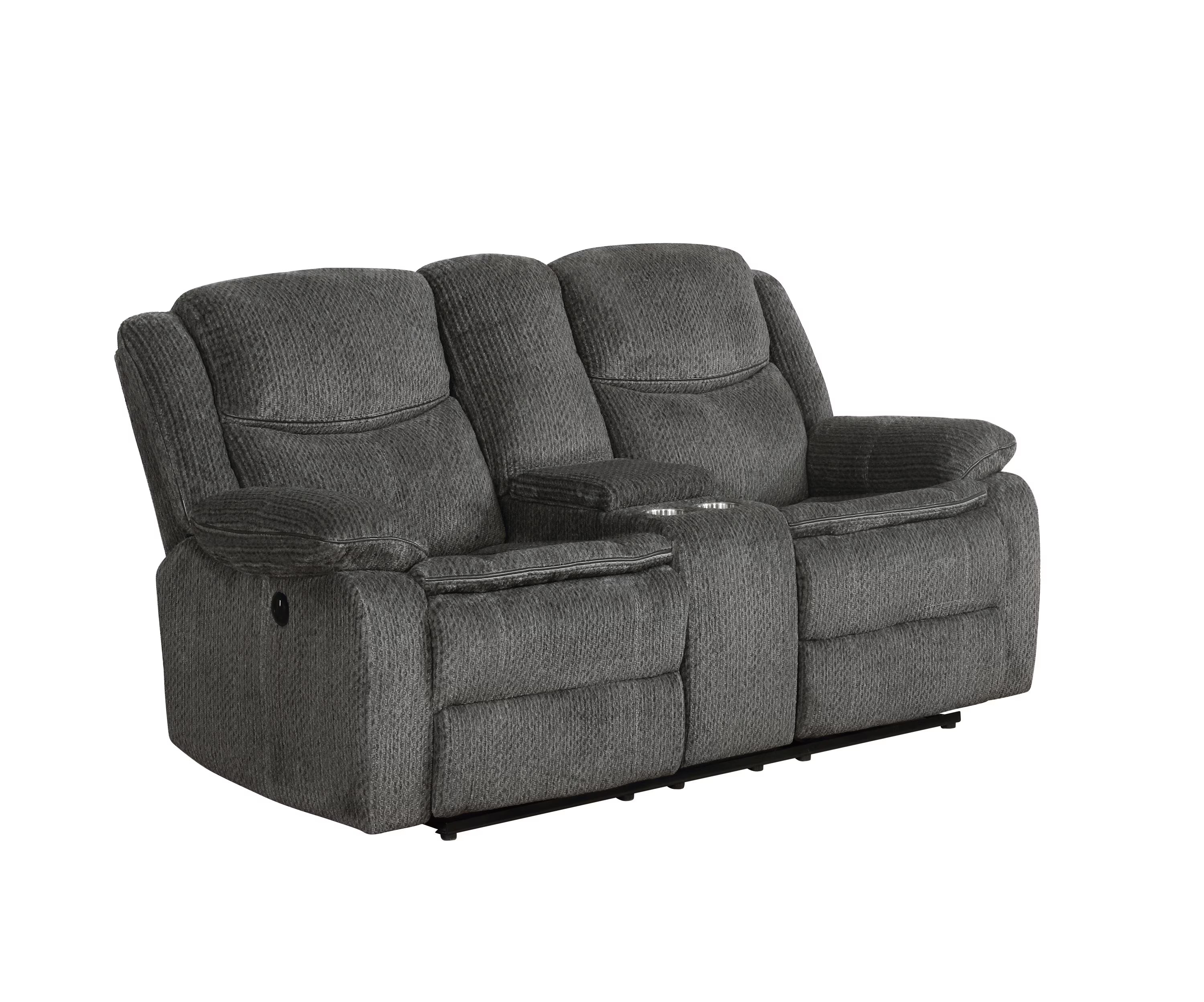 Charcoal Upholstered Motion Loveseat with Console Q87820