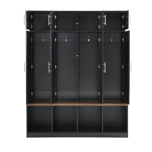 White 4-in-1 Hall Tree Coat Rack with 4 Shelves and 8 Cabinets R43408
