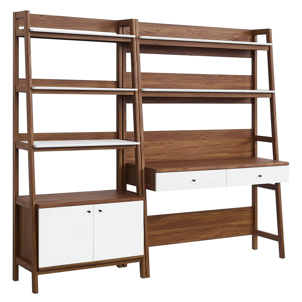 2-Piece Wood Office Desk and Bookshelf in Walnut White C9735