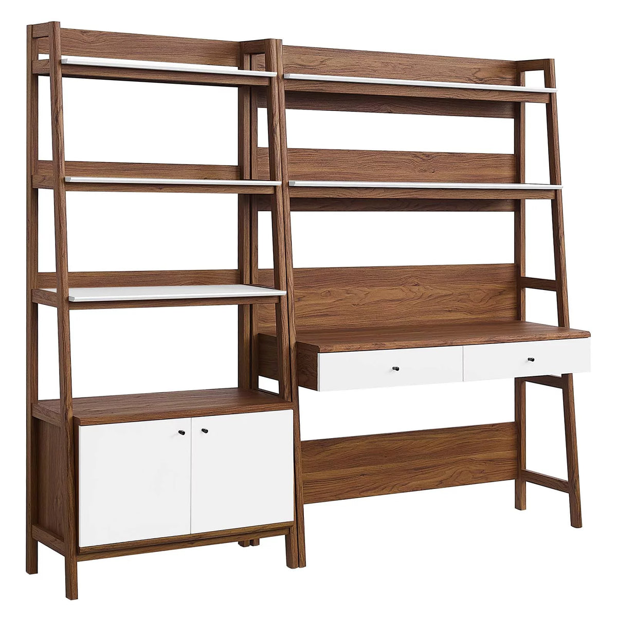 2-Piece Wood Office Desk and Bookshelf in Walnut White C9735