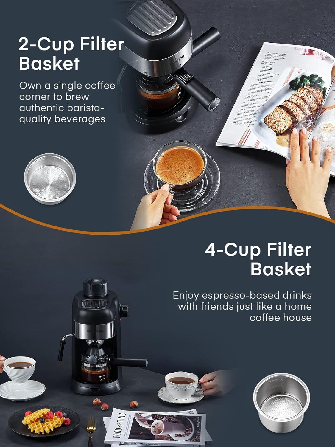 3.5 Bar 4 Cup Compact Espresso Machine with Milk Frother L979