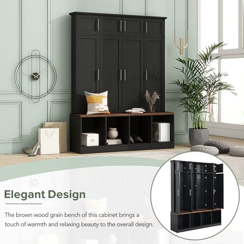 White 4-in-1 Hall Tree Coat Rack with 4 Shelves and 8 Cabinets R43408