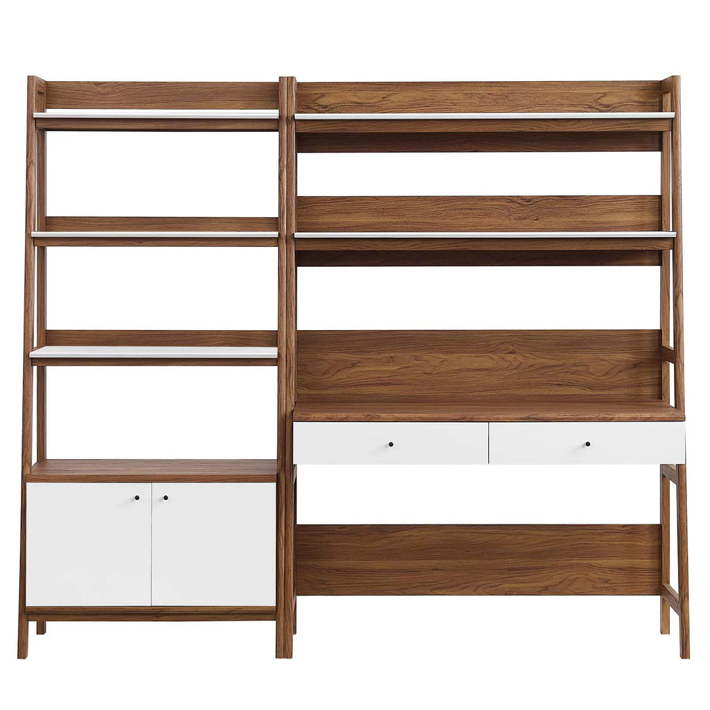 2-Piece Wood Office Desk and Bookshelf in Walnut White C9735