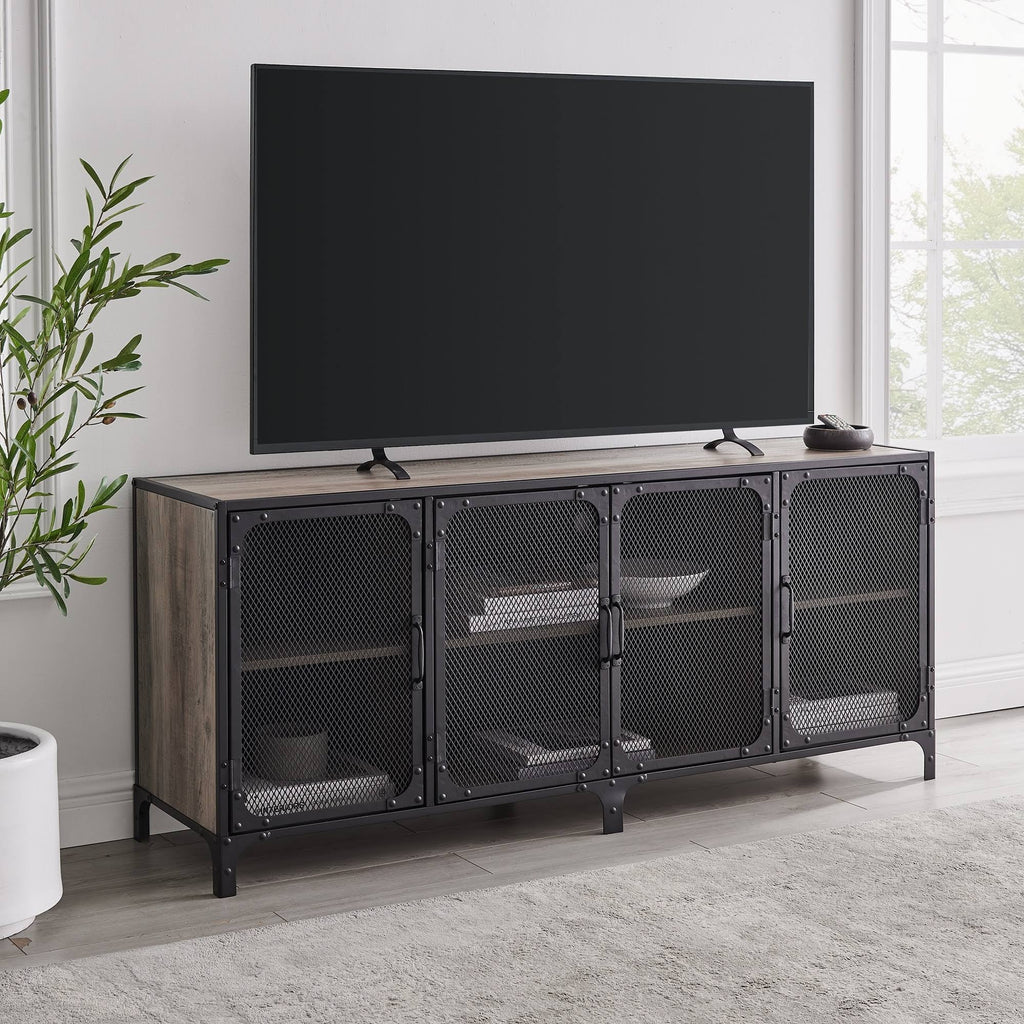 Industrial TV Stand Console Dark Walnut G32315