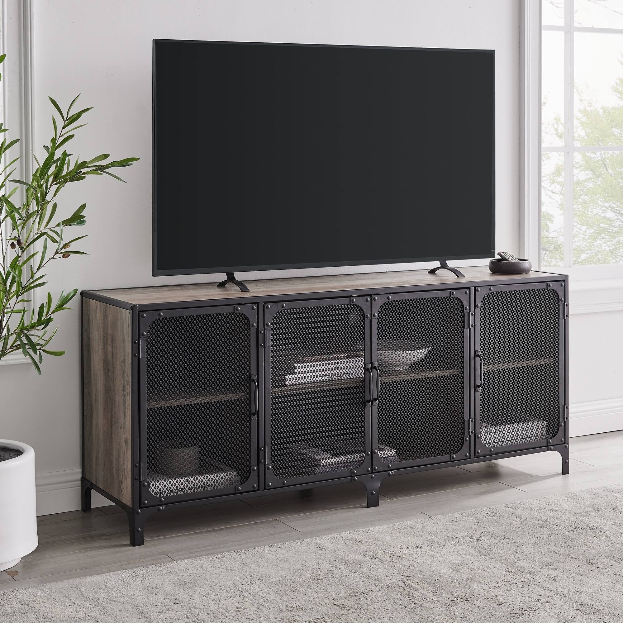 Industrial TV Stand Console Dark Walnut G32315