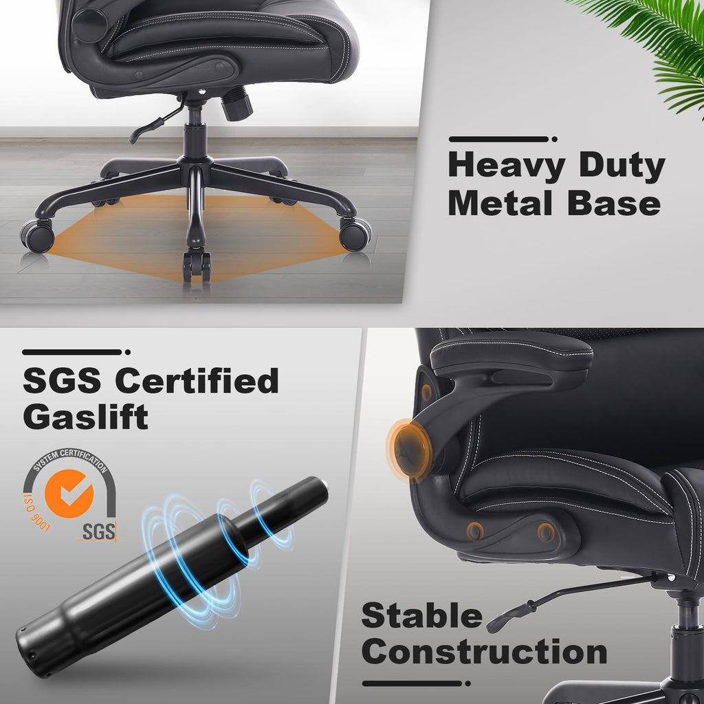 Black PU Leather Ergonomic Office Chair with Lumbar Support and Flip-up Armrests X8774