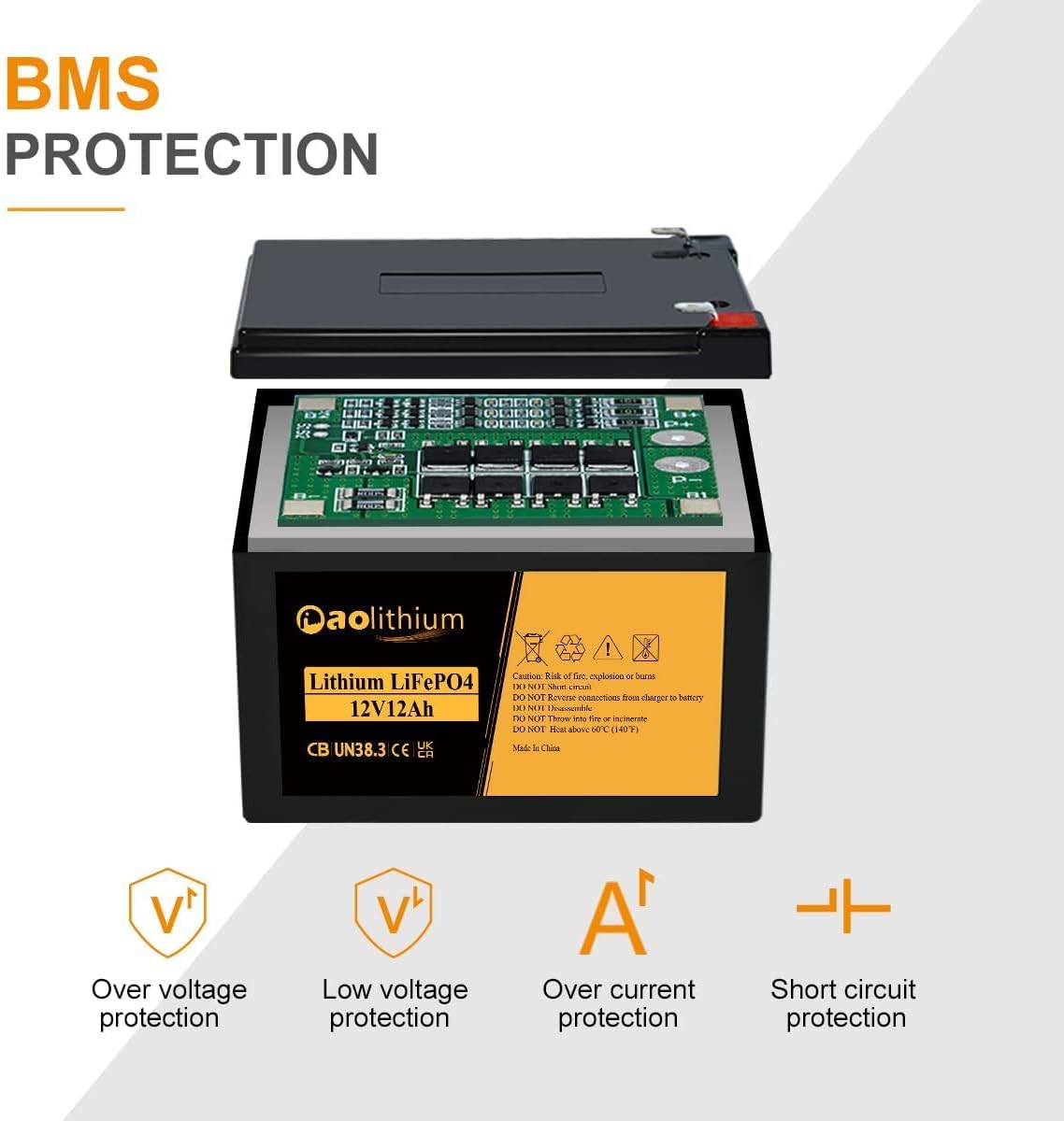 12V 12Ah LiFePO4 Deep Cycle Rechargeable Battery with Built-in BMS and F2 Terminal X5666