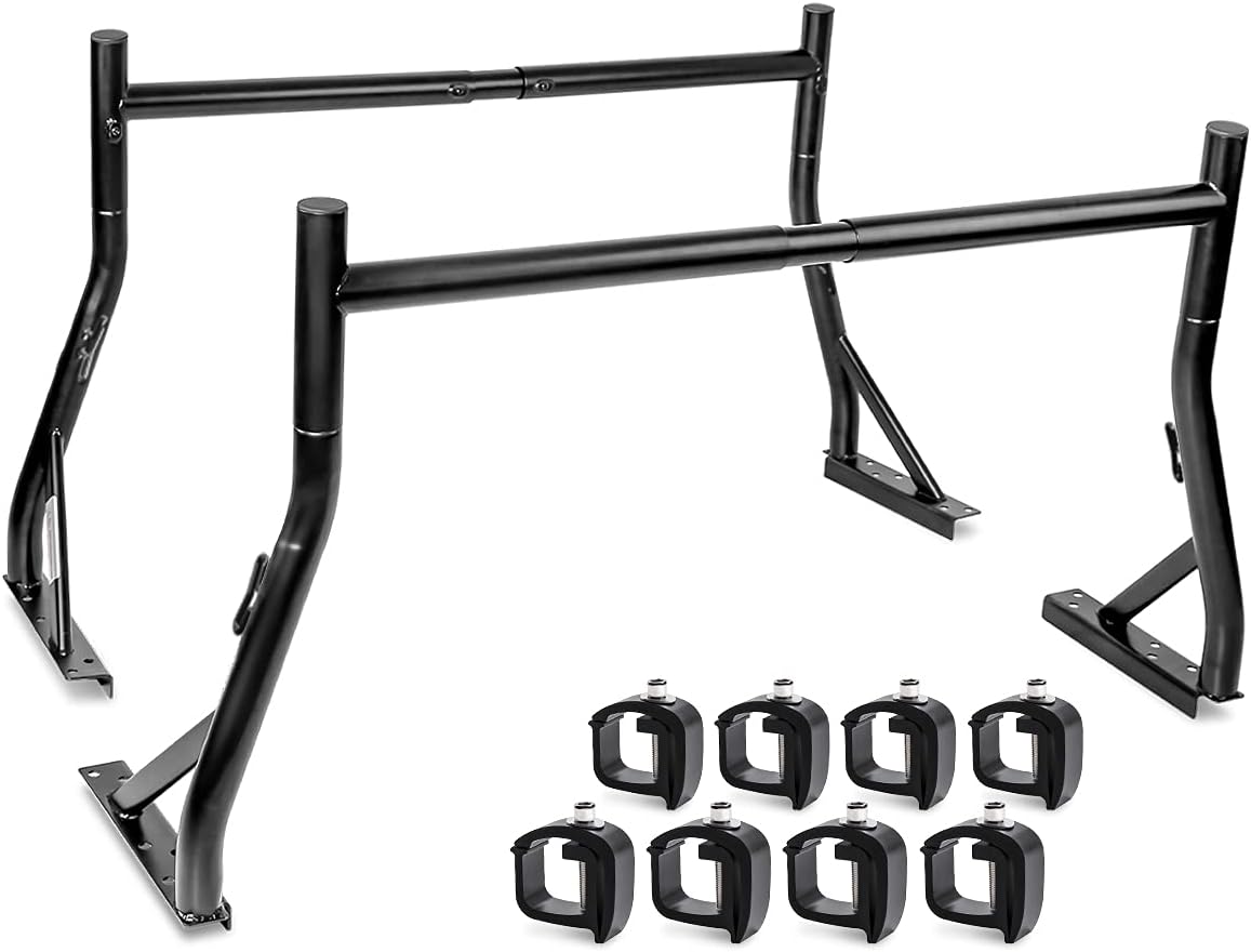 Extendable Steel Pick-Up Truck Ladder Rack Two-bar Set - White C578805