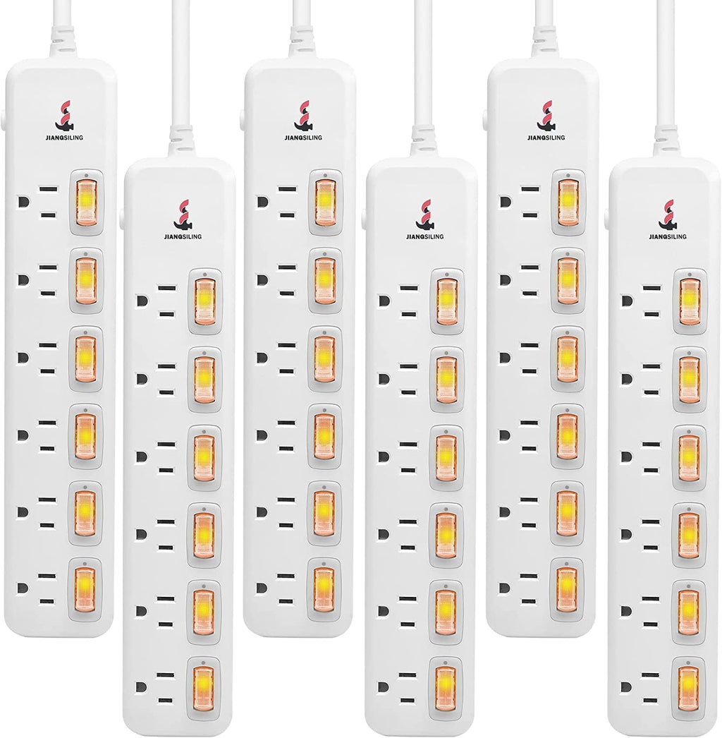 6 Outlets Surge Protector Power Strip with Individual Switch H3305