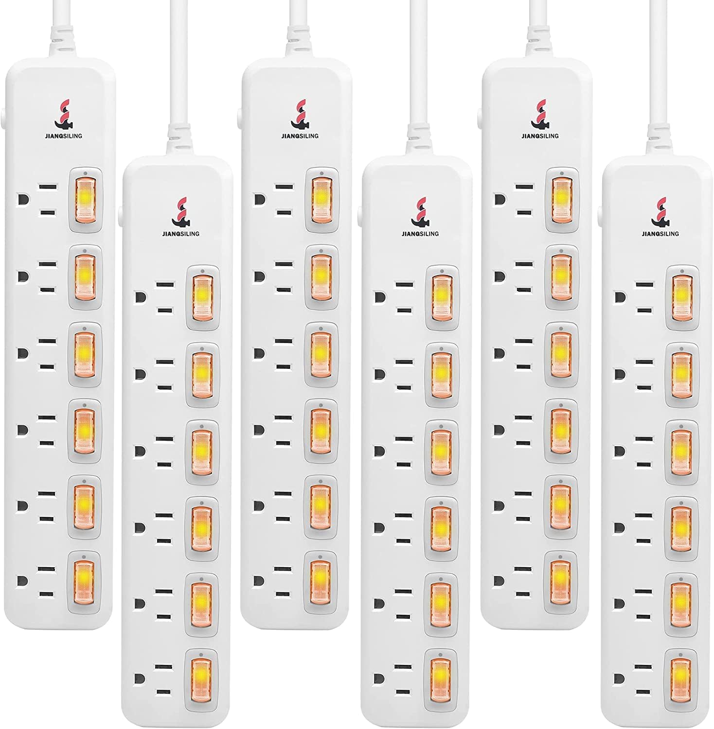 6 Outlets Surge Protector Power Strip with Individual Switch H3305