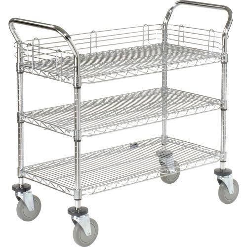 Chrome 3 Shelf Utility Cart with Polyurethane Casters O8650